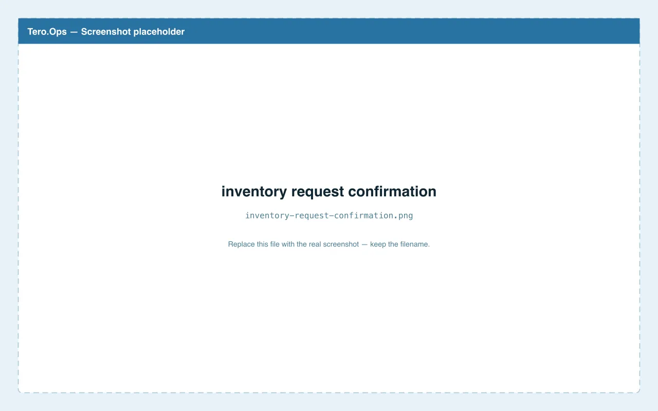 Confirmation screen after submitting an inventory request