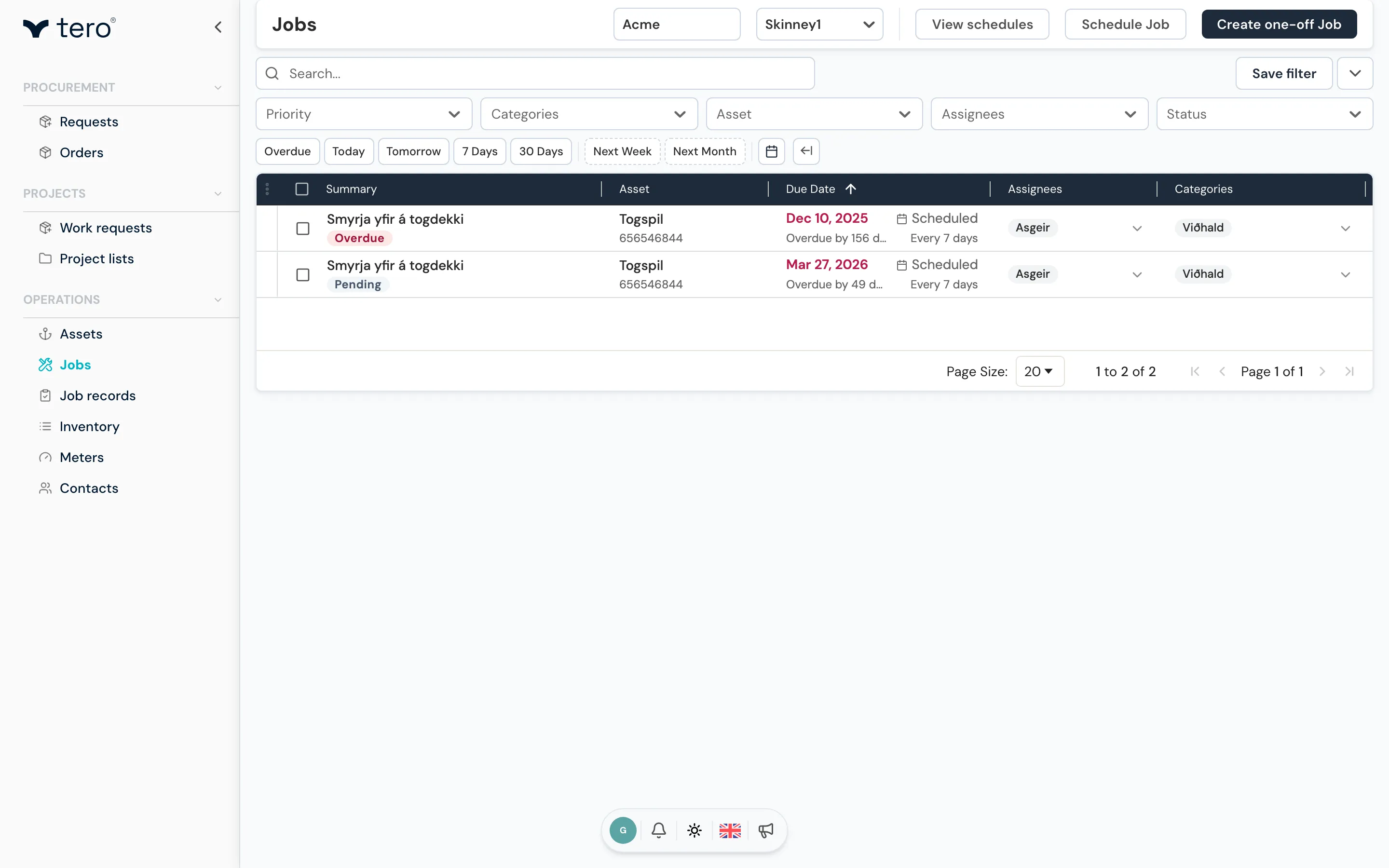 Job detail — overview